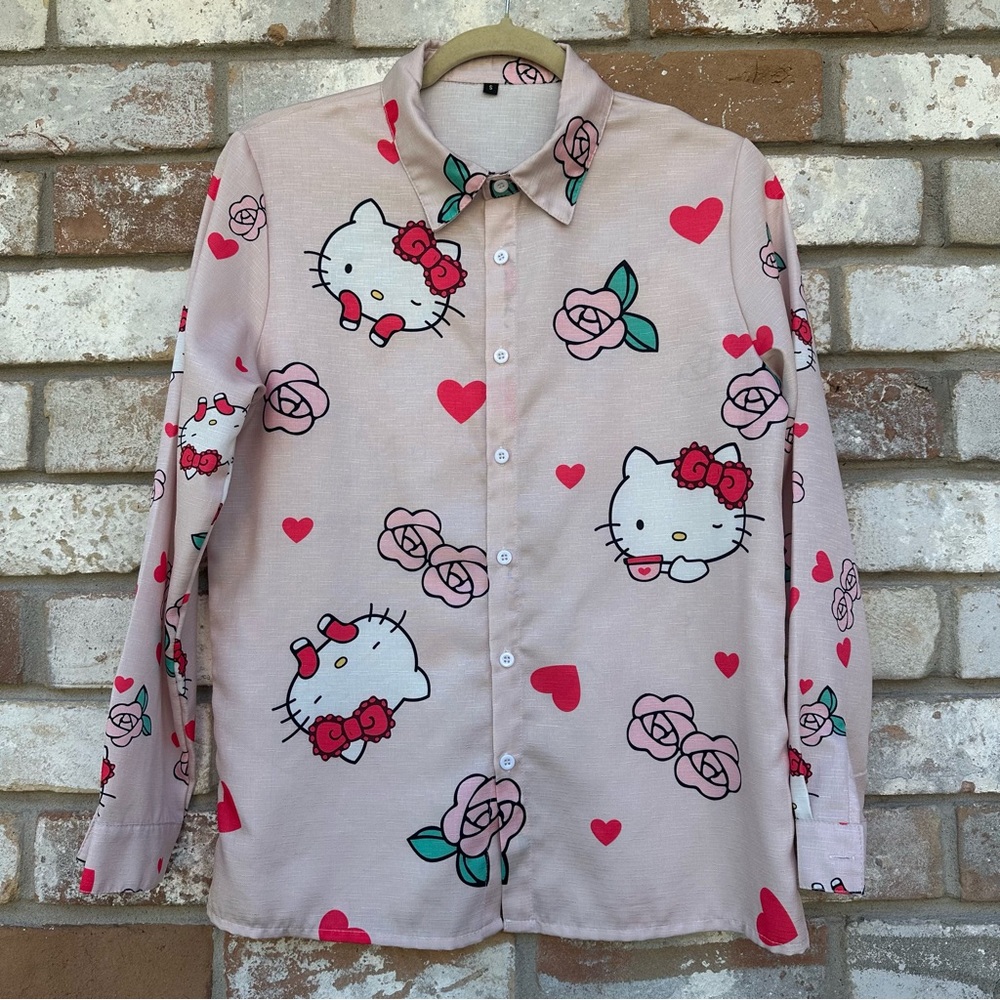 Hello Kitty Long Sleeved Button Down Collared Shirt